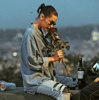 🏹 cd3ab10c woman, roses, wine, cityscape, casual, denim telegram sticker