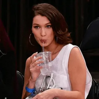 🍒 e5d434a2 woman, drinking, model, bella hadid, water, cup, fashion, celebrity telegram sticker