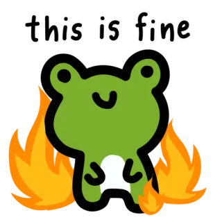🔥 75deed4e this is fine 青蛙, 梗, 没关系, 火, 卡通, 动物, 可爱 whatsapp sticker