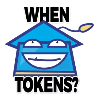 🤔 6a30ec2c WHEN TOKENS? jetons, quand, question, dessin animé, bleu, maison telegram sticker