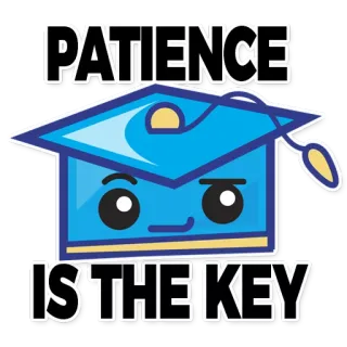 😏 a729922b PATIENCE IS THE KEY patience, graduation, casquette, éducation, clé, dessin animé telegram sticker