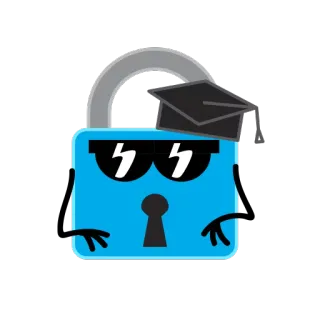 😎 cacc5b4a Vorhängeschloss, Sicherheit, Abschluss, Cartoon, Sonnenbrille, Schloss, Bildung telegram sticker