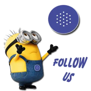 👍 1f34abd7 Minion FOLLOW US Minion, Theo dõi, Mạng xã hội, Hoạt hình, Màu vàng telegram sticker