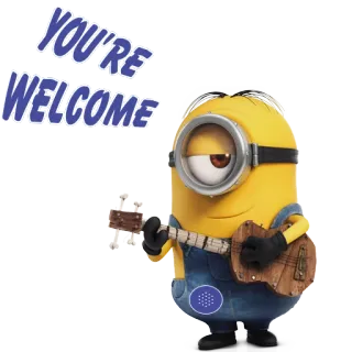 👌 6965ad80 Minion Despicable Me YOU'RE WELCOME Minion, Hoạt hình, Phim, Không có gì, Đàn guitar, Màu vàng, Kẻ trộm mặt trăng telegram sticker
