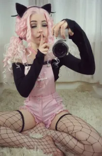 🎀 101ded00 Belle Delphine girl, cat ears, selfie, fishnet stockings, pink telegram sticker