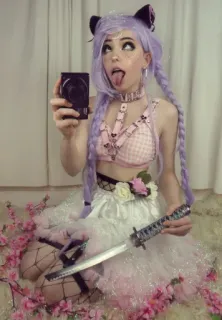 💜 b399f26f Belle Delphine girl, knife, selfie, cat ears, lolita telegram sticker