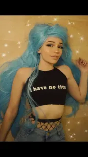 🙂 f952af47 I have no tits woman, girl, blue hair, lying down, belly telegram sticker