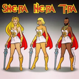 😁 75f01f85 She-Ra SHE-RA HE-RA T-RA she-ra, he-man, mr. t, mashup, cartoni animati telegram sticker