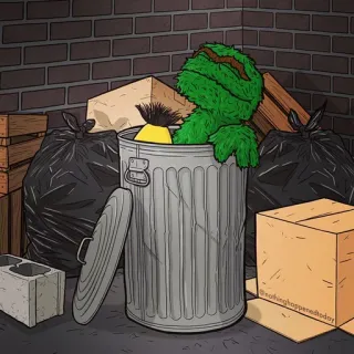 😄 82287d39 Oscar the Grouch Sesame Street oscar, sesamo apriti, brontolone, bidone della spazzatura, mostro, pupazzo, muppet telegram sticker