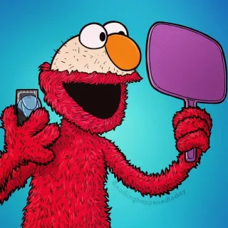 😁 de063cc4 Elmo pupazzo, muppet, sesame street, divertente, barbiere, taglio di capelli, specchio telegram sticker