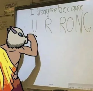 😑 bc823674 I disagree because U R RONG anime, character, writing, whiteboard whatsapp sticker