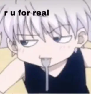 🧐 d1b0f352 Killua Zoldyck Hunter x Hunter r u for real anime, killua, hunter x hunter, meme, confused whatsapp sticker