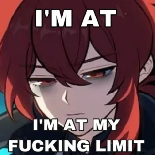 😷 d641e391 Diluc Genshin Impact I'M AT
I'M AT MY
FUCKING LIMIT diluc, genshin impact, meme, stressed, exhausted, anime, video game whatsapp sticker