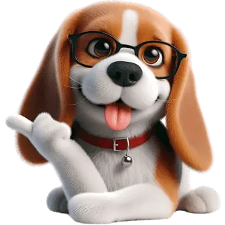 ☺️ 24d600b5 pies, beagle, środkowy palec, okulary, kreskówka, zwierzę, zwierzę domowe telegram sticker