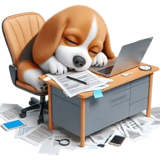 🥱 b6253cad pies, śpiący, biuro, komputer, biurko, zmęczony, zwierzę, beagle telegram sticker