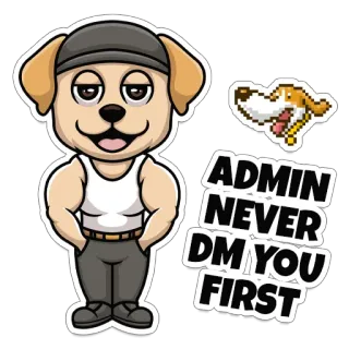 😎 8dd49583 ADMIN
NEVER
DM YOU
FIRST pies, administrator, bezpieczeństwo w internecie, oszustwo internetowe, szczeniak, kreskówka, podkoszulka, kapelusz telegram sticker