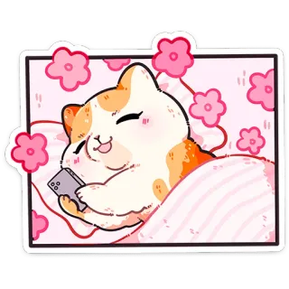 😊 426a8790 猫, 动物, 睡觉, 手机, 可爱, 床, 花 whatsapp sticker