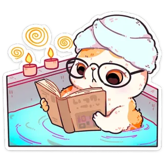 📖 880560a8 猫, 阅读, 书, 洗澡, 放松, 水疗, 可爱, 卡哇伊, 宠物 whatsapp sticker