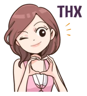 😘 f6becef9 THX 감사합니다, 만화, 여자, 하트, 제스처, ㄳ telegram sticker