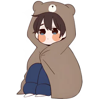 🥶 2b45586e Anime, Triste, Carino, Orso, Felpa con cappuccio, Cartone animato telegram sticker