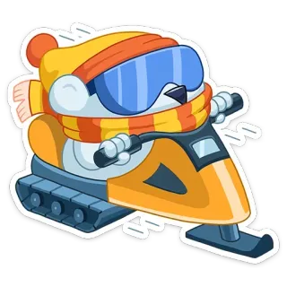 😀 014259a6 sticker, pinguïn, sneeuwscooter, winter, cartoon, sneeuw, plezier telegram sticker