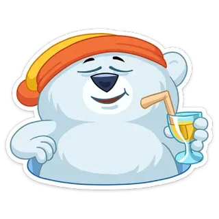 😀 6a33eac9 beer, dier, cartoon, drankje, ijsbeer, ontspanning, schattig, hoed, sap telegram sticker