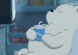 😒 54b5a179 Ice Bear We Bare Bears cartoon, bear, drink, cute, Ice Bear telegram sticker