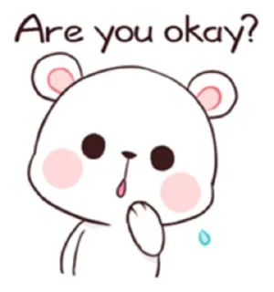 🤔 518aae6e Are you okay? desenho animado, urso, pergunta, triste, preocupado, fofo, branco whatsapp sticker