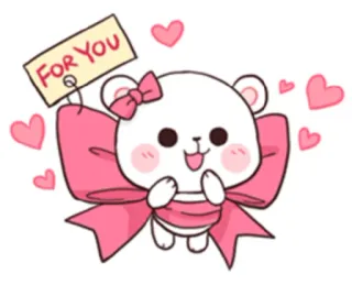 ❤ dd44d4d0 FOR YOU urso, fofo, corações, rosa, presente, para você, laço whatsapp sticker
