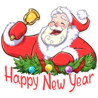 😄 ec35faff Santa Happy New Year santa claus, new year, holiday, christmas, bell, celebration telegram sticker