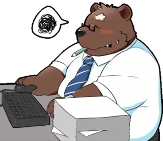 😕 4cc32139 곰, 사무실, 일, 스트레스, 만화, 책상, 피곤한 telegram sticker