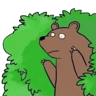 🌳 e1aab313 urso, animal, desenho animado, arbusto, vida selvagem, ilustração telegram sticker