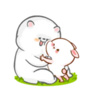 👐 5c2bd154 urso, coelho, desenho animado, fofo, amizade, abraçando whatsapp sticker