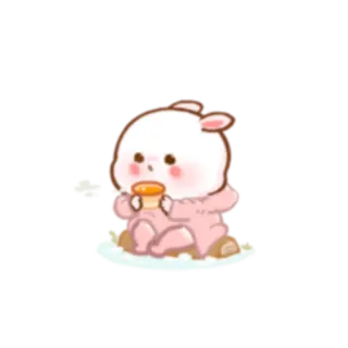 ❄ c1500ff8 coelho, fofo, kawaii, coelhinho, bebendo, animal whatsapp sticker