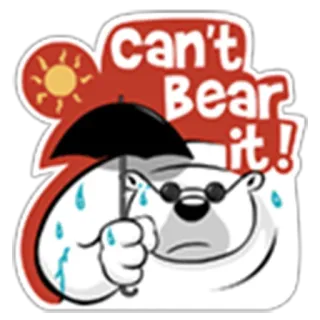 😟 791770b5 can't Bear it! niedźwiedź polarny, parasol, deszcz, słońce, smutny, niedźwiedź telegram sticker