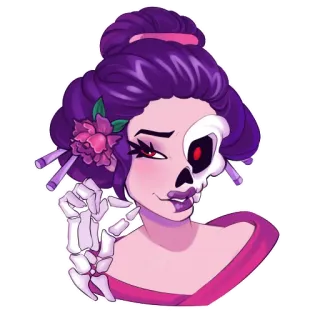 👌 6dcf0536 geisha, tengkorak, kerangka, wanita, bunga, merah muda, ungu telegram sticker