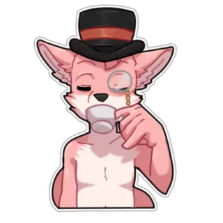 ☕ 09218615 fox, monocle, top hat, tea, cute, elegant, anthropomorphic, pink telegram sticker