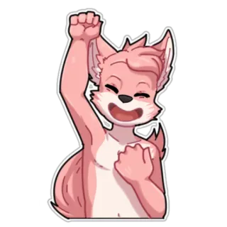 😄 6437b4a6 furry, fox, anthro, cartoon, pink, cheerful, gesture telegram sticker