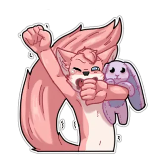 😴 75f8e5db fox, animal, pink, cartoon, cute, plush toy, sleepy, yawning telegram sticker