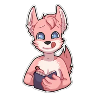 📝 bffcbc54 fox, anthropomorphic, animal, writing, cute, cartoon, pink telegram sticker
