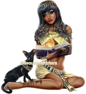 📖 0868aa84 Cleopatra @seouljuinstickers Cléopâtre, égyptien, chat, beauté, femme, livre, pyramide telegram sticker