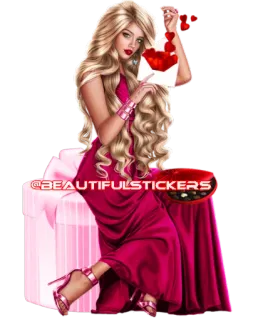 💌 08c52022 BEAUTIFULSTICKERS femme, robe, rose, coeurs, cadeau, blonde, mode, amour telegram sticker