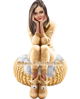 😊 632f269a @beautifulstickers fille, pyjama, autocollant, dessin animé, illustration, portrait telegram sticker