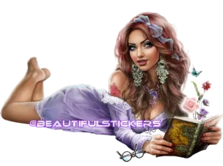 📖 66e1d9da @BEAUTIFULSTICKERS femme, lecture, livre, illustration, beau, autocollant telegram sticker
