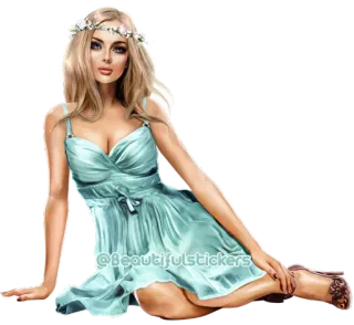 🧝‍♀ 6ab3793e @Beautifulstickers femme, robe, couronne de fleurs, beauté, autocollant telegram sticker