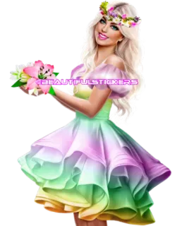 💐 79daf7a1 @BEAUTIFULSTICKERS femme, floral, robe, pastel, coloré, art numérique, autocollant telegram sticker