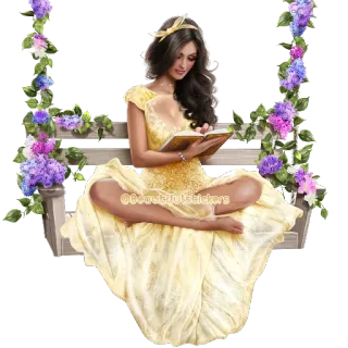 📖 9af21e98 @Coconutnutsstickers femme, lecture, fleurs, livre, balançoire, robe telegram sticker