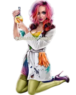 🌡 a24ff89f @Beautifulstickers femme, scientifique, labo, fiole, cheveux colorés, talons hauts, gants telegram sticker