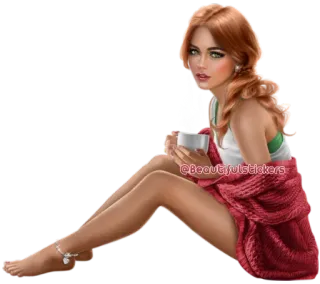 ☕️ c0549e4b @beautifulstickers femme, beauté, autocollant, mignon, thé, rousse, portrait, pull, jolie telegram sticker