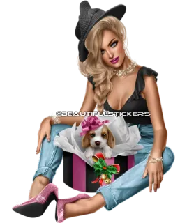 😃 d90e8a8e @BEAUTIFUL.STICKERS autocollant, femme, chien, cadeau, mode, mignon telegram sticker